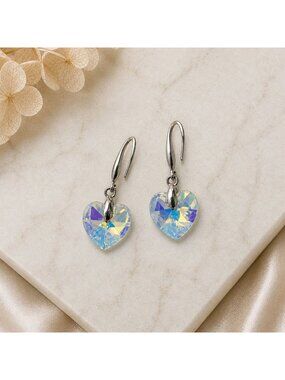 Vintage‎ Heart Earrings Clear AB Drop Y2K Jewelry Made with Swarovski Crystal